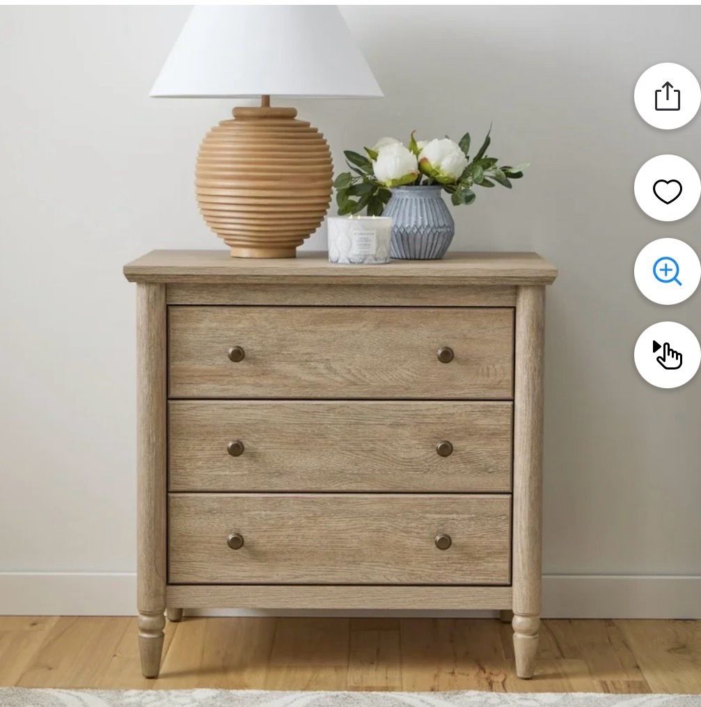 Light Wood 3-Drawer Nightstand Dresser