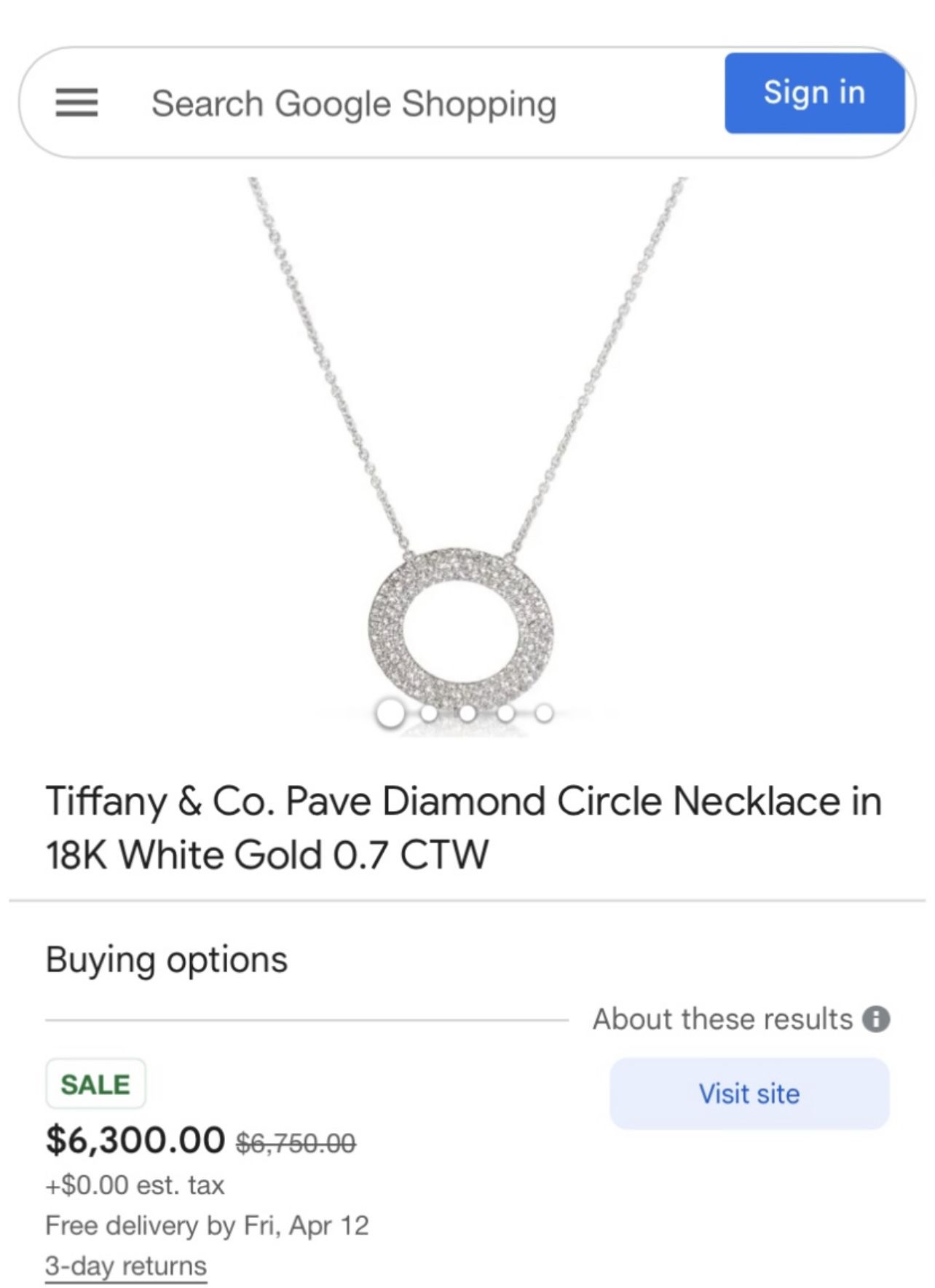 Tiffany & Co 18k White Gold Diamond Circle Necklace 