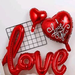 4-Pcs. Love & Heart Shaped Balloon Set- Valentine's Day Decor