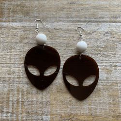 Handmade Brown Alien Earrings