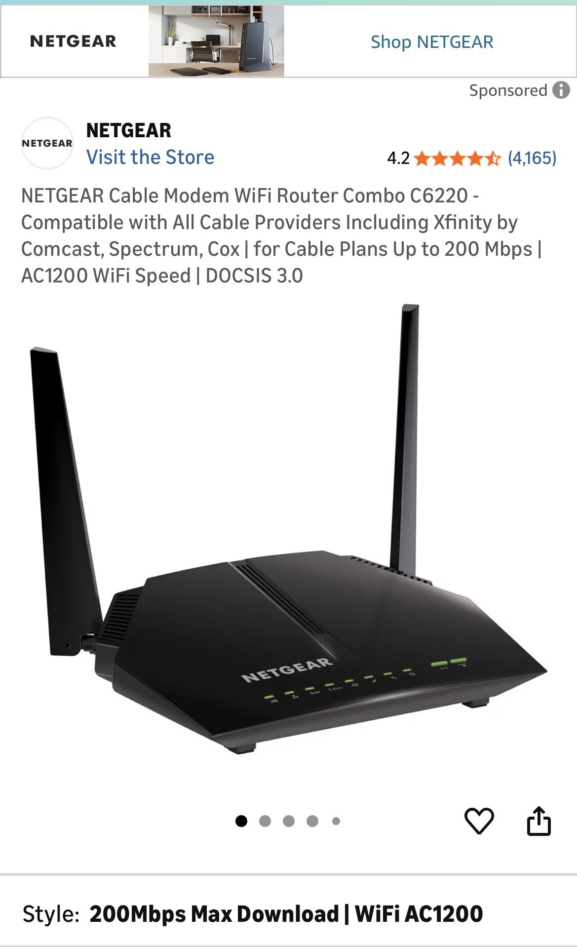 NETGEAR Cable Modem WiFi Router Combo