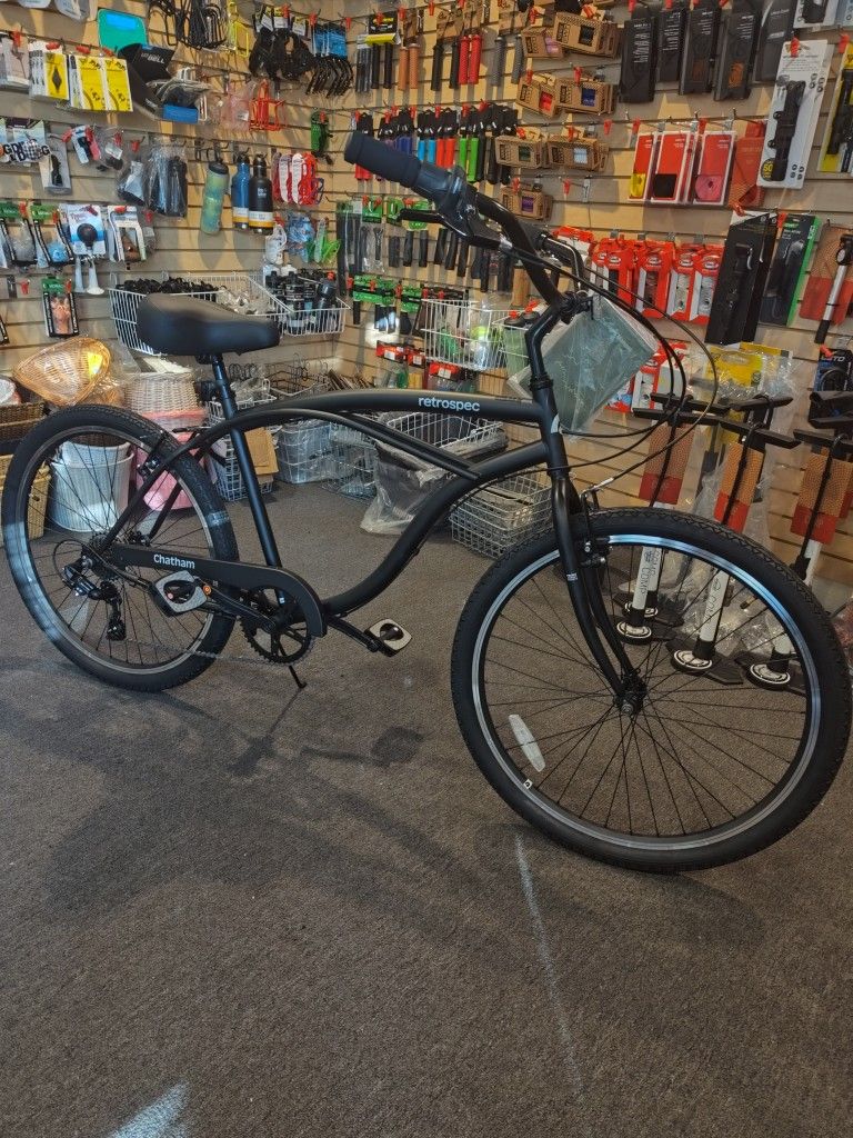 NEW RETROSPEC CHATHAM 7 MATTE BLACK GEARED 7 SPEED BEACH CRUISER BIKE