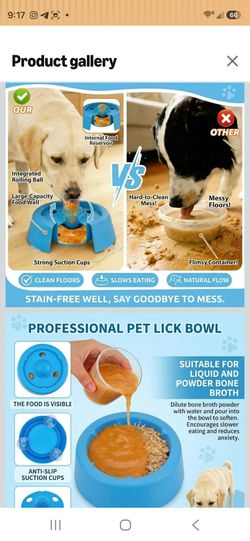 Dog Lick Bowl with Ball, 2-in-1 Slow Feeder Dog Bowls, Dog&Cat Licking Bowl with Rolling Ball for Liquid Treats, Non-Slip Lick and Roll Bowl for Dogs.