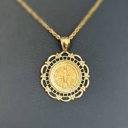 14k solid yellow gold O Mary bezel Pendant charm