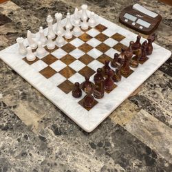 Handmade Quartz Chess Board With Clock 