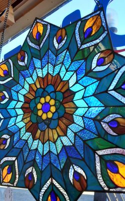 Peacock Stained Glass Window Art- Located in Shelton