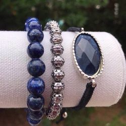 Stretch Bracelet Set, Bead Bracelet, Gemstone Bracelets,  Blue, Navy Blue, Gift for her, Wisdon Bracelets, Handmade, Sliding Knot Bracelet
