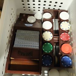 Poker Chips And Cards In Wood Holders