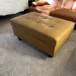 Large Ottoman/Foot Stool - Brown Leather - Mass Storage - Marina Del Rey