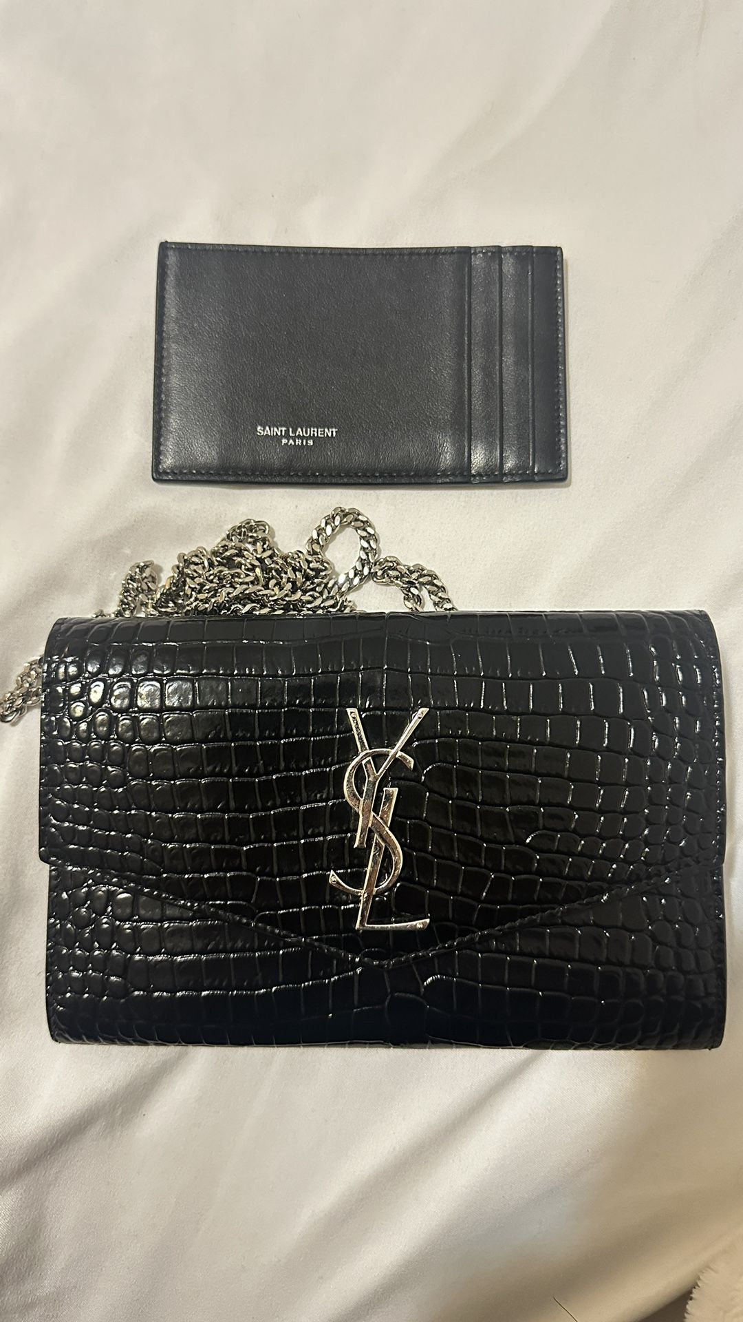 Negotiable Obo Authentic YSL UPTOWN CHAIN WALLET IN CROCODILE-EMBOSSED SHINY LEATHER