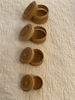 Rare Find! Signed Nesting Vintage Berchtegadener Carved Wooden Trinket Boxes