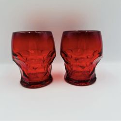 Set of 2 Vintage Red Faceted Drink Glasses