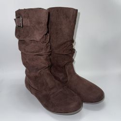 New Rampage Girls Brown Faux Suede Slouch Boots Kids Size 4 