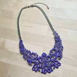 Wowen’s Fashion Jewelry Lavender Purple Silver tone Chain Statement Bib Necklace