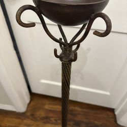 Two Floor Stand Tall Iron Candle Stick Holders 39" and 31" - Rustic Style Auburn & Gold