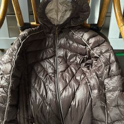 BCBGeneration Jacket Women's Brown Ultra Light Weight Packable Down Hooded XS