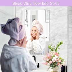 Frameless Modern Rectangular Wall Mirror, 20"L x 28"W, Right Angle, HD Imaging, Beveled Polished Edge, Wall Mounted Vanity Mirror for Bathroom, Bedroo