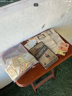 Vintage! 1936 Parker Brothers Monopoly - A Parker Trading Game U.S. Edition (No Board) Original Game Pieces Present (Bonus - 1954 Game Box Lid)