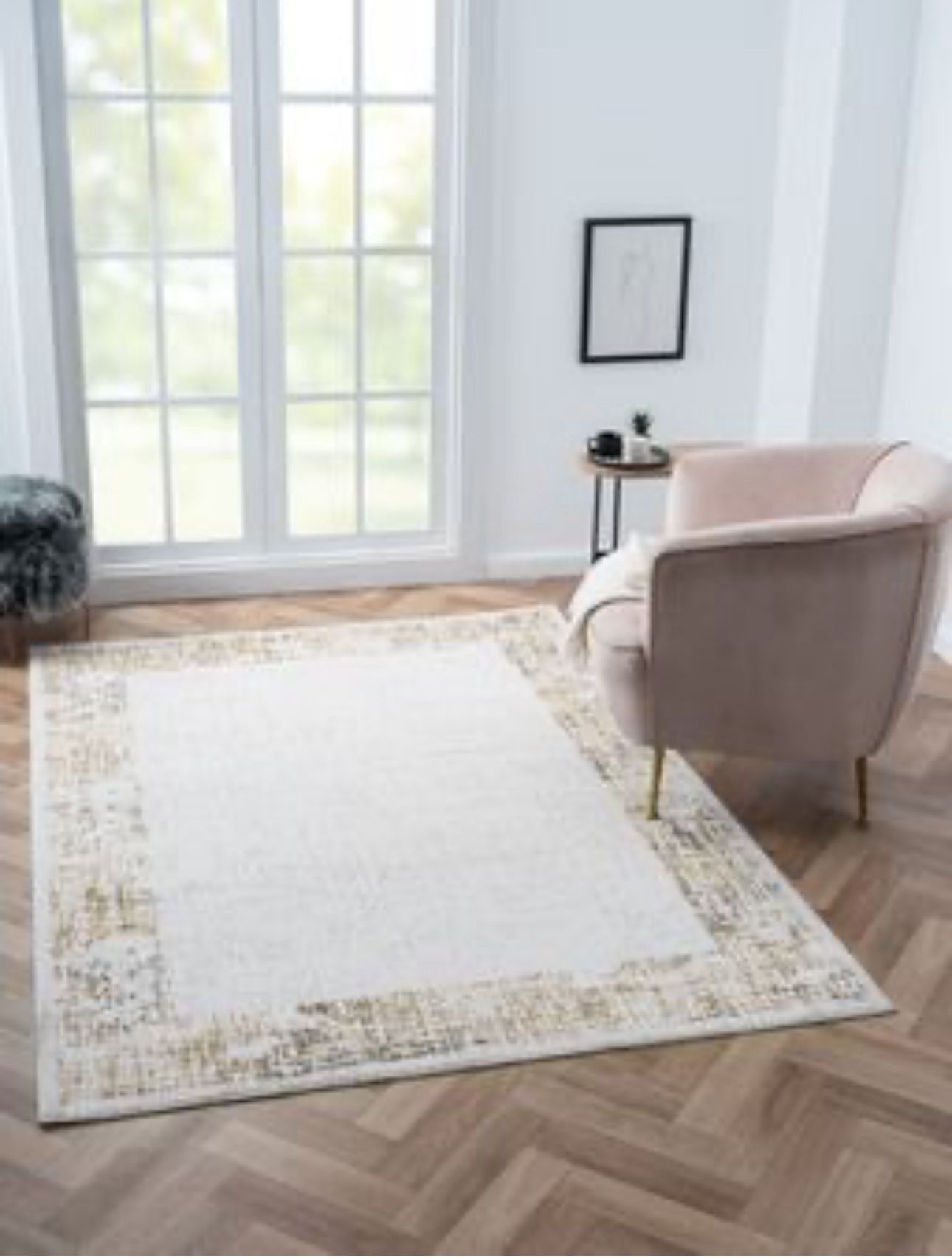 8/10 Modern Gold Cream Rug Carpet