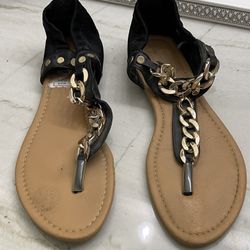 Black with gold chain, flat gladiator sandals