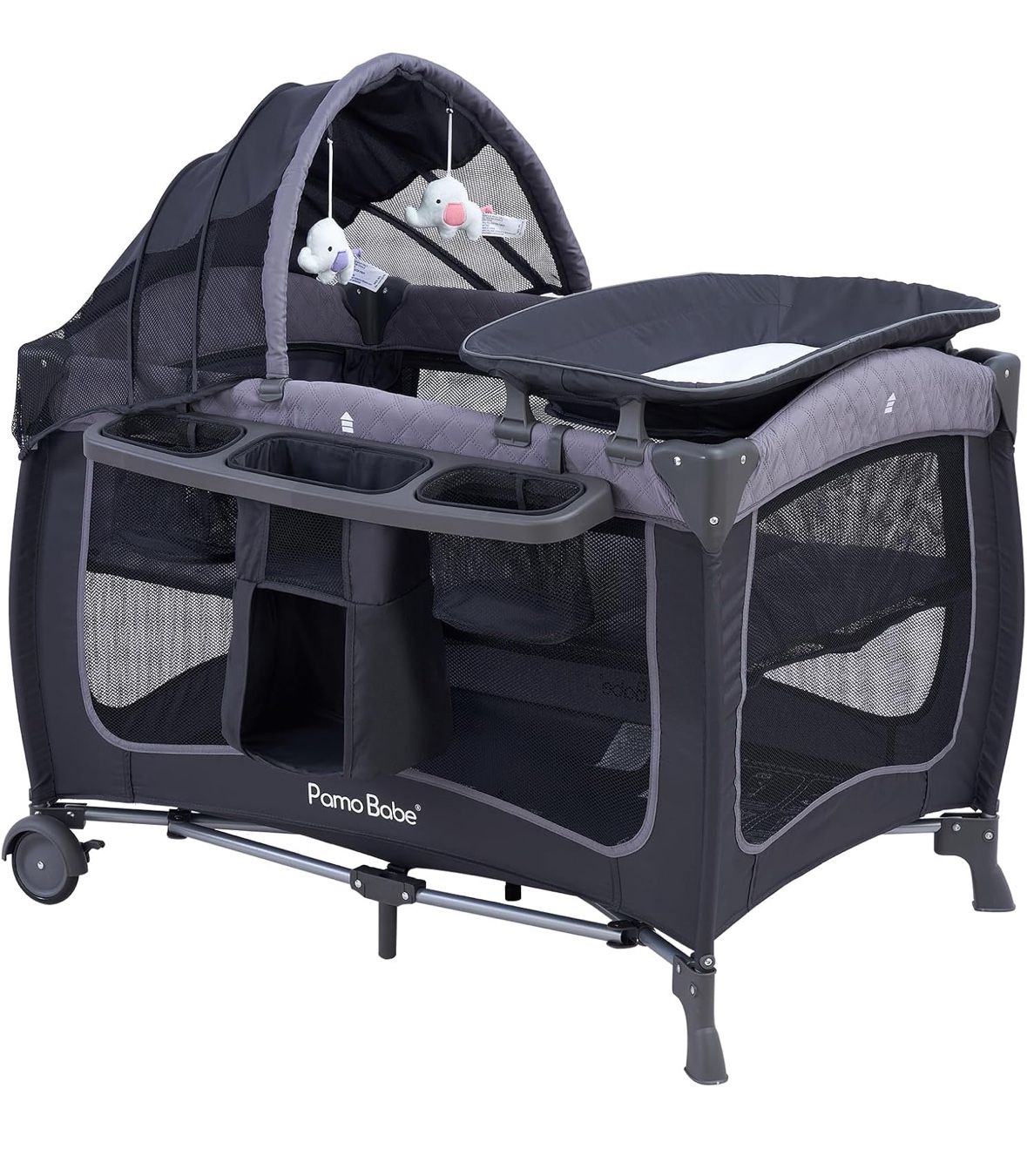 Pamo Babe Baby Playard with Canopy, Portable Crib with Changing Table