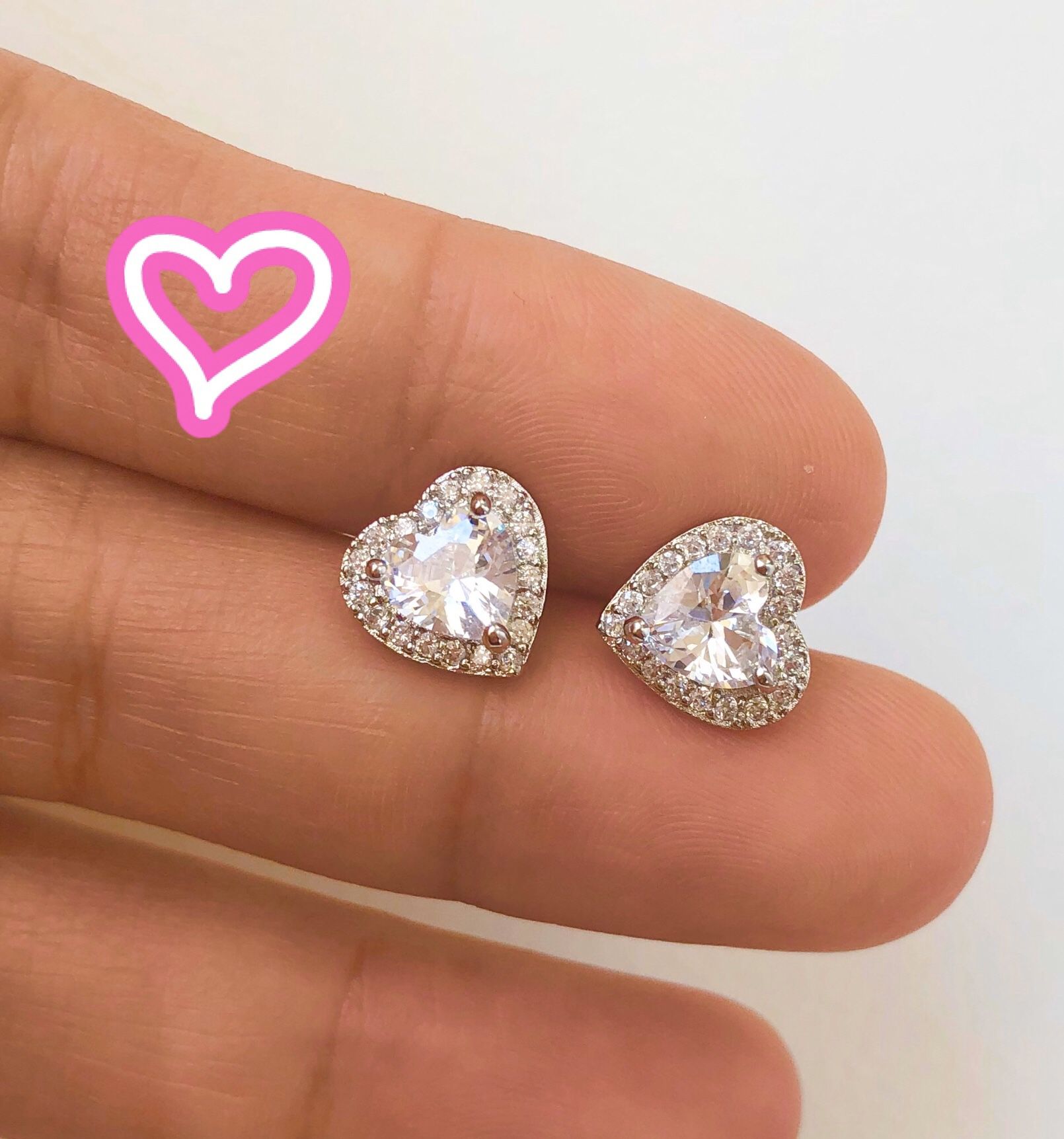 14K White Gold Plated Simulated Diamond Heart Earrings