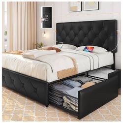 Queen Storage Bed Frame w/ USB Charging