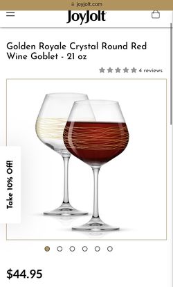 JoyJolt Golden Royal Red Wine Goblet 21 Oz Cup Gold Design Hand Blown European