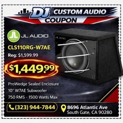 JL Audio CLS110RG-W7AE Pro Wedge Sealed Box 10" W7AE Subwoofer 1500 Watts W7 🚨 Payment Options Available 🚨 No Credit Needed 🚨 