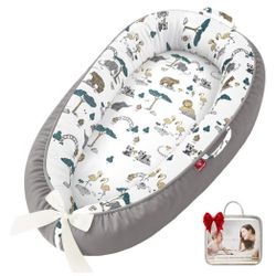 Gray And White Baby Lounger With Animal Print