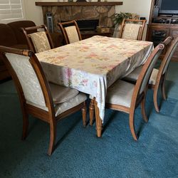 Wood Table With 6 Upholstered Chairs 