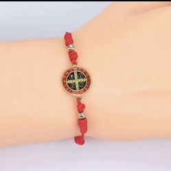 Pulsera tejida de cuerda roja de San Benito, brazalete religioso de aleación de aceite con goteo de moda, accesorios