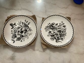 Gothic Skull and Rib Cage Ceramic Plates - Set of 2