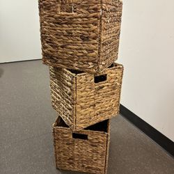 Foldable Storage Baskets with Iron Wire Frame: Set of 3