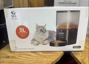 New set of 2 pet cat automatic feeding bowl containers
