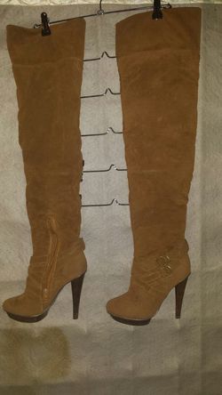 Brown thigh high size 7.5 boots with 5 inch heel