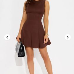 Brown Pleated Mini Dress