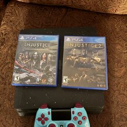 PS4  , controller and Injustice 1 and Injustice 2