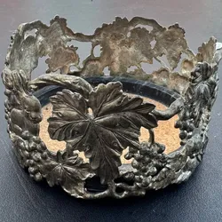 Vintage Metal Grape & Bird Wine Bottle Coaster Holder w/ Marble Base