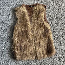 Jack By BB Dakota Fluffy Plush Faux Fur Brown Open-Front Vest Women’s Small Vtg