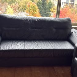 Black Leather Three People Couch