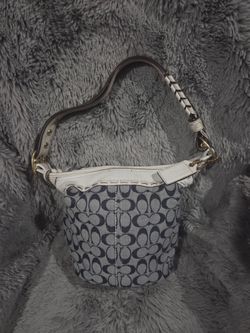 Coach Signature Logo Blue/White Medium Shoulder Bag Zip Closure Gold Hardware