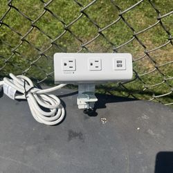 Desk or Workbench Clamp Power Strip With USB Ports