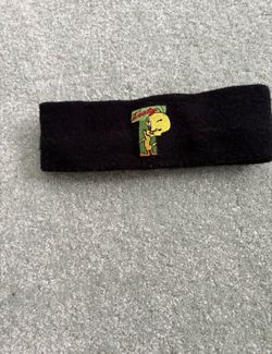 Vintage Tweety Bird Black Knit Headband Looney Tunes Retro Sweatband Smoke Free