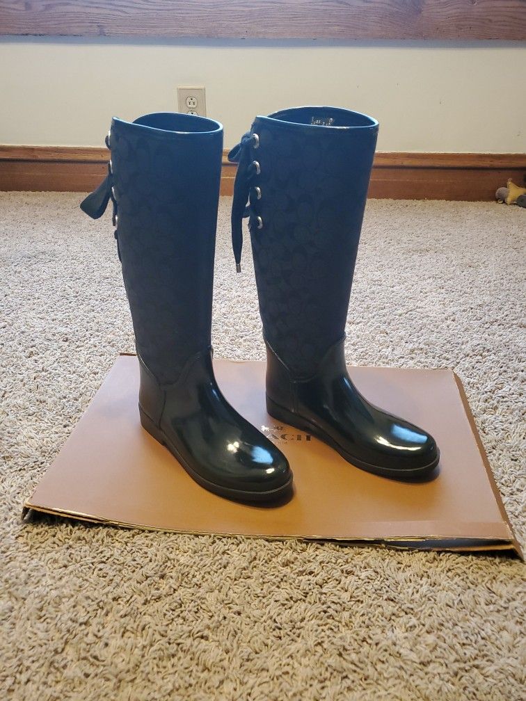 Coach Tristee Black Tall Rain Boots