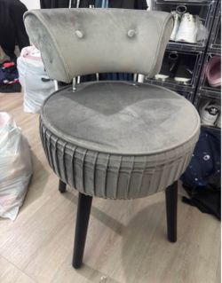 Gray Velvet Vanity Chair with Button Back