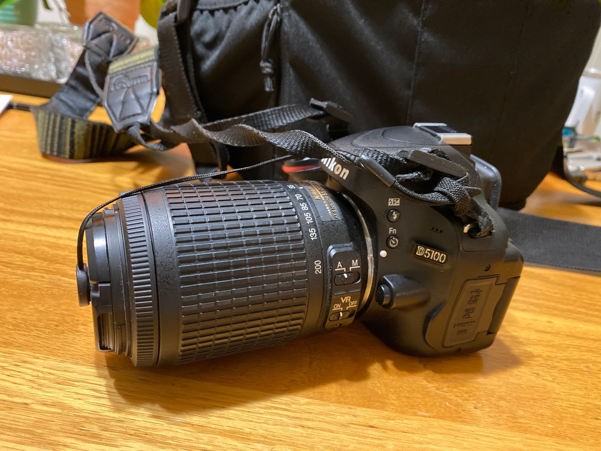 D5100 Nikon camera with 2 lenses and case