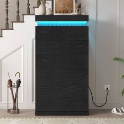 Tall Black 6 Dresser for Bedroom, Sliding Top Storage Space, Modern Wood Drawers with LED Light and Power Outlet