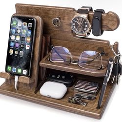 NEW Wooden Valet Stand Docking Station Phone Watch Wallet Holder TESLYAR