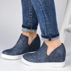 Journee Collection Blue Wedge Sneaker NWT